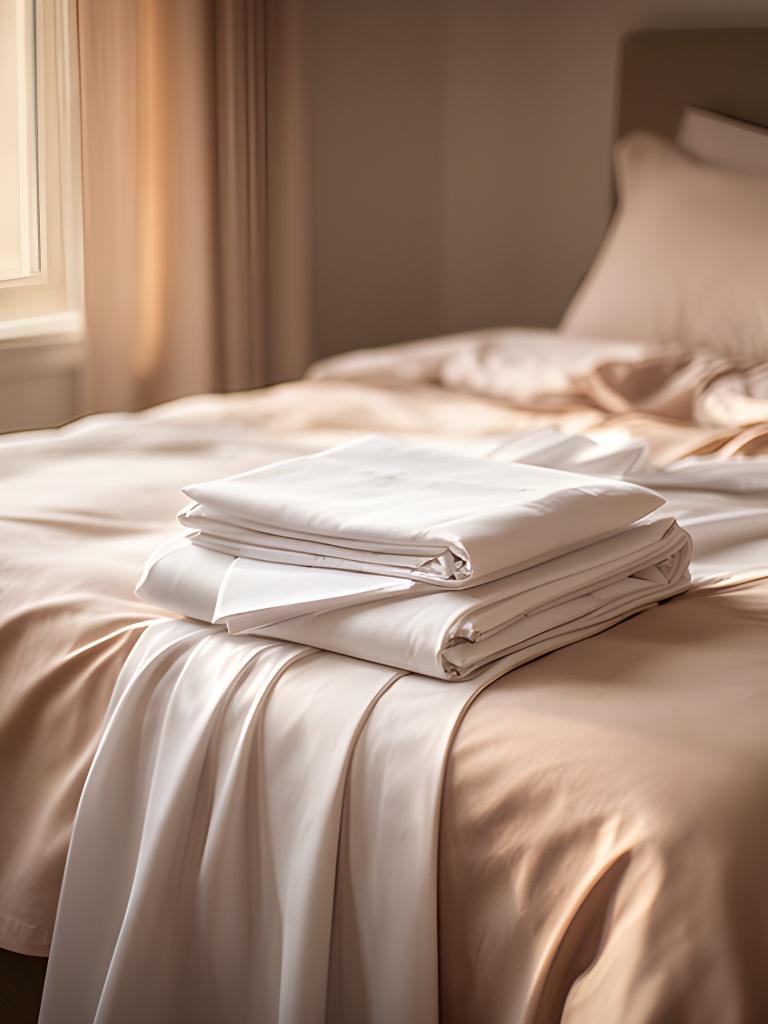White Egyptian cotton sheets folded on a sunlit bedroom bed in Derry